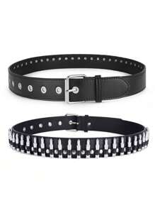 Men's Plus Size Bullet Shaped Western Style Belt, Punk Gothic Rapper Hip Hop Fashion Accessory For Decorating Outfits, Matches With Hoodies, Suitable For Daily Wear And Holidays,School Halloween Skull Skeleton Summer, School Fall, Autumn, Halloween Autumn-Winter Accessories,Suitable For Teens, Youth,Men,Casual, Outdoor, Athletic, Vacation, Graduation Gifts, Birthday, Daily Wear - Multicolor - View 5