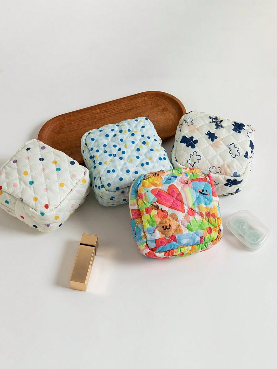 1 Piece Fully Printed Quilted Mini Bag Sanitary Bag Menstrual Bag Pad Bag Sanitary Bag Sanitary Napkin Bag Napkin Bag Girls Tampon Storage Bag Ladies Cosmetic Bag Coin Purse Cosmetic Bag Tampon Storage Bag Underwear Tampon Menstrual Cup Reusable Waterproof Travel University Dormitory Home Bathroom Vest School Supplies Makeup Bag Makeup Bags Makeup Organizer Make Up Organizer Makeup Storage - Multicolor - View 1