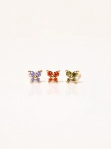 1pair Hypoallergenic S925 Sterling Silver Gold Butterfly 12 Birthstone Decor Stud Earrings For Women Girls