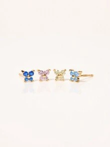 1pair Hypoallergenic S925 Sterling Silver Gold Butterfly 12 Birthstone Decor Stud Earrings For Women Girls