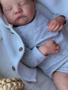 GUESSBELLY 逼真的 48 厘米重生婴儿睡娃娃，具有 3D 绘画皮肤和可见血管，19 英寸活体柔软硅胶新生婴儿可爱过家家玩具，儿童生日礼物（部分零件随机） - 灰色 - 查看 6