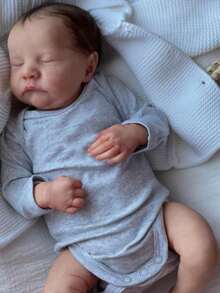 GUESSBELLY 逼真的 48 厘米重生婴儿睡娃娃，具有 3D 绘画皮肤和可见血管，19 英寸活体柔软硅胶新生婴儿可爱过家家玩具，儿童生日礼物（部分零件随机） - 灰色 - 查看 3