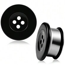 2入組黑色柿膠鈕扣單邊擴孔耳環，帶O型環伸展珠寶 - 耳擴 - 查看 2