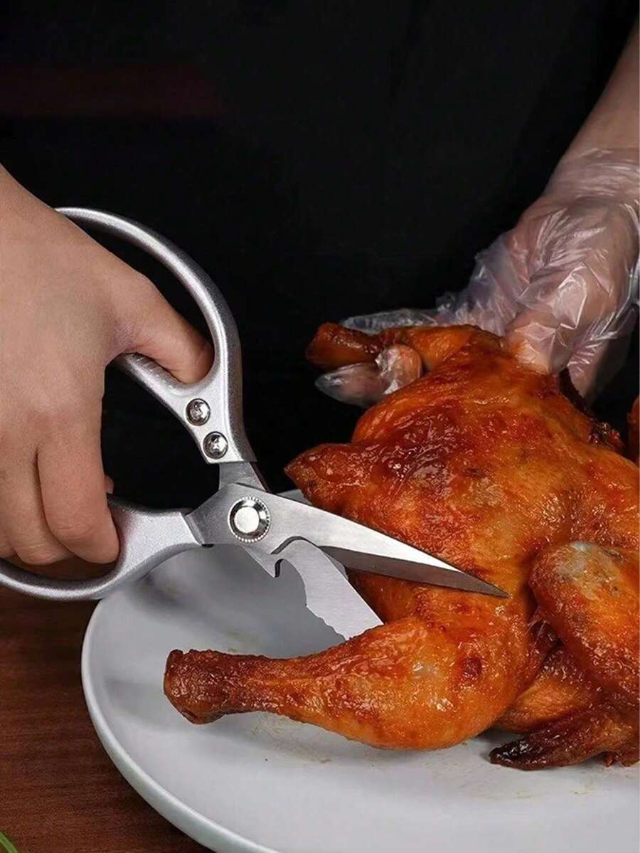 Tijeras de cocina multifuncionales de estilo japonés de 1 pieza, tijeras para alimentos multifuncionales de acero inoxidable, herramienta práctica súper afilada adecuada para carne, pescado, pollo, pizza, ensalada, barbacoa, uso pesado, comercial y doméstico - Plateado - Ver 1