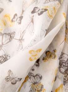 Lovely Butterfly Linen Feel Scarf, Lightweight & Breathable Holiday Beach Towel Wrap, Tassel Decor, Elegant Design Fashion Shawl & Head Scarf, New Arrival - Multicolor - View 3