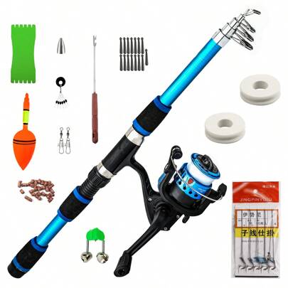 1.8M Telescopic Fishing Rod Feeder Hard FRP  Portable Carp Spinning Pole Spinning Reel Baits Hooks Travel Pole Set