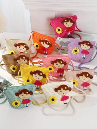 2024 New Summer Woven Beach Bag For Kids, Cute Crossbody Bag For Girls And Boys