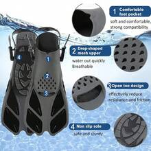 1pair Adjustable Diving Fins Swim Flippers For Scuba Diving And Snorkeling - Black - View 6