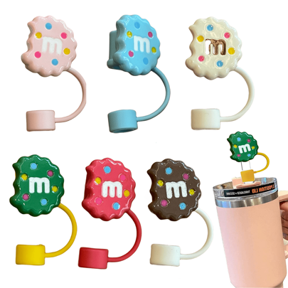 3D Cute Cookies Straw Cover Cap, 10mm Well Made Cookies Shape Silicone Straw Cover Fit Straw Dust Proof Reusable Straw Topper