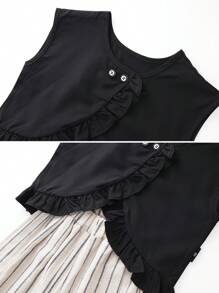 2 pièces Ensemble top asymétrique et pantalon large rayé pour jeune fille, été