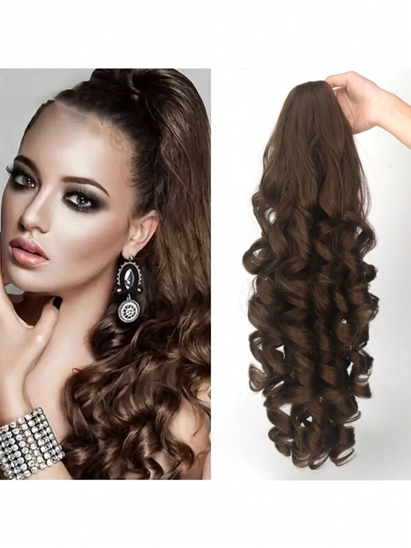 Brown Synthetic Ponytail Extension, Extra Long Wavy Curl Hair Claw Clip, Wave Curly Clip-In Hair Bun For Lady Daily Party