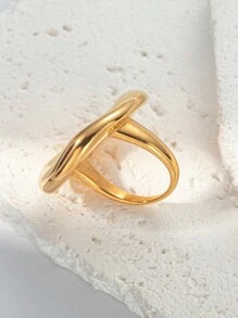 Mazuer 1pc Unique Design Vintage Gold Color Oval Shaped Fashion Ring, Elegant And Versatile, Suitable For Graduation, Holiday, Party, Daily Commute, Vacation - Yellow Gold - View 5