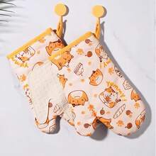 1/2入組黃貓矽膠隔熱手套，室內室外烤箱烹飪烘焙，防燙烹飪用具和廚房用品，熱氣炸鍋手套，矽膠手夾，廚房配件，廚房小工具，食品，廚房，旅行，廚房用品，廚房工具，廚房小物件。 - 彩色 - 查看 5