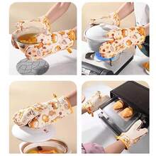 1/2入組黃貓矽膠隔熱手套，室內室外烤箱烹飪烘焙，防燙烹飪用具和廚房用品，熱氣炸鍋手套，矽膠手夾，廚房配件，廚房小工具，食品，廚房，旅行，廚房用品，廚房工具，廚房小物件。 - 彩色 - 查看 3