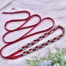 1 Piece Gorgeous Ruby Dress Belt Handmade Thin Wedding Belt Burgundy Ribbon Bow Important Festival Women's Sash - Red Ribbon - View 8