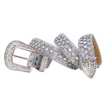 Luxury Premium BB Western Punk Rhinestone Leather Belt For Men Bling Bling Crystal Diamond Studded Belt For Jeans Party,Gift For Men Women - Silver - View 6