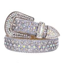 Luxury Premium BB Western Punk Rhinestone Leather Belt For Men Bling Bling Crystal Diamond Studded Belt For Jeans Party,Gift For Men Women - Silver - View 4