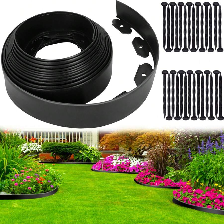 Landscape Edging Kit 33 FT With 40 Spikes, No Dig Garden Edging 2 Inch ...