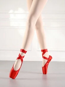 女童芭蕾舞鞋，优雅芭蕾平底鞋，缎带舞鞋 - 紅色 - 查看 4