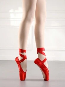 女童芭蕾舞鞋，优雅芭蕾平底鞋，缎带舞鞋 - 紅色 - 查看 5