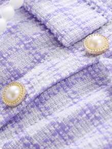 Young Girl Check Pattern Contrast Mesh Elegant Princess Dress With Accessories - Purple - View 9