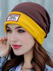 1pc Women's Dual-Tone Plush Knit Beanie Hat With Embroidered English Logo, Warm And Fashionable, Suitable For Daily Wear - Multicolor - View 6