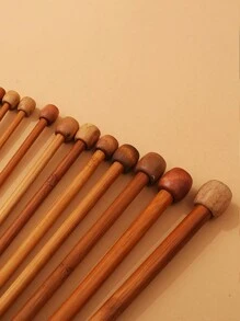 35cm單頭針編織針套裝/碳化竹針（2pcs）2.0mm-2.25mm-2.5mm-2.75mm-3.0mm-3.25mm-3.5mm-3.75mm-4.0mm-4.5mm-5.0mm-5.5mm-6.0mm-6.5mm-7.0mm-8.0mm-9.0mm-10.0mm - 卡其色 - 查看 3