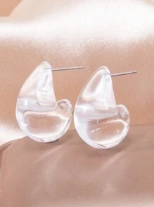 1pair Shining Sweet & Minimalistic Transparent Dopamine Drop Earrings Suitable For Girls' Daily Wear - Water Drop Earrings - View 13