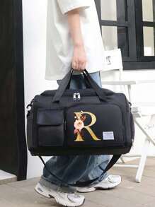 Borsa da viaggio multifunzionale in stile alla moda, in tessuto Oxford, di grande capacità, colore nero, adatta per vacanze, viaggi, fitness, palestra, università, con scomparti separati per riporre le scarpe, con tasche casuali, accessori e materiale scolastico