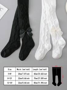 2pcs Baby Girls' Simple Black & White Bow Decor Tights, Suitable For Spring & Autumn School Uniform Matching