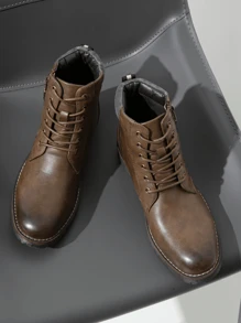 SHOESMALL男士時尚摩托車拉鍊靴戰鬥休閒男裝靴 - 棕色 - 查看 3