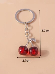 1pc Simulated Cherry Rhinestone Keychain, Creative Fruit Design Pendant Accessory Valentine's Day Valentines Gift Souvenir - Multicolor - View 3