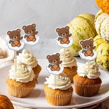 12pcs Cute Cloud And Bear Cupcake Decoration Plugins, Dessert Decoration For Birthday Parties - Multicolor - View 4
