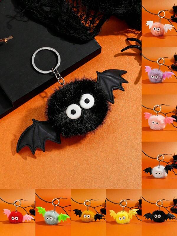 Llavero de peluche blanco de murciélago de Halloween, un llavero de murciélago de Halloween hecho a mano, decorativo para mochila, regalo creativo para festivales, recuerdo de eventos, adecuado para accesorios de automóvil de uso diario, encanto de bolso, estilo gótico y Y2k, Navidad