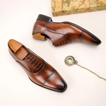 Herren-oxford-schuhe Mit Quadratischer Zehenpartie Und Drei Kragen. Formeller, Klassischer Business- Und Hochzeitsbräutigam-schuh, Echtes Leder, Alltags- Und Freizeitkleidung, Besprechungsschuh
