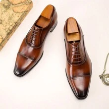 Herren-oxford-schuhe Mit Quadratischer Zehenpartie Und Drei Kragen. Formeller, Klassischer Business- Und Hochzeitsbräutigam-schuh, Echtes Leder, Alltags- Und Freizeitkleidung, Besprechungsschuh