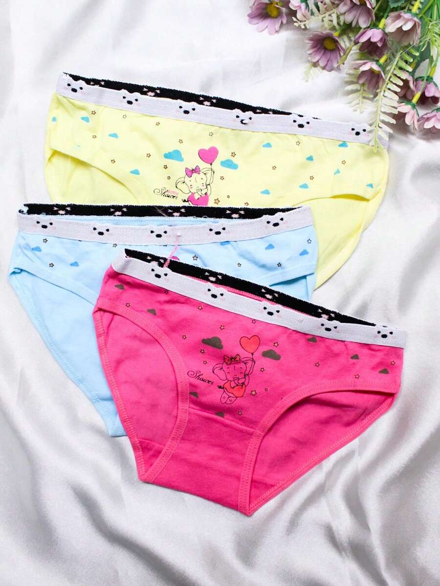 Set de 3 calzones de algodón para niña con diseño de elefante en diversos colores, tiernos y dulces - Multicolor - Ver 1