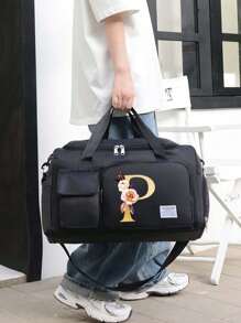 Borsa da viaggio multifunzionale in stile alla moda, in tessuto Oxford, di grande capacità, colore nero, adatta per vacanze, viaggi, fitness, palestra, università, con scomparti separati per riporre le scarpe, con tasche casuali, accessori e materiale scolastico