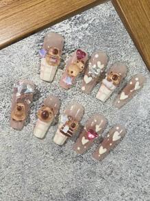 10Pcs Cute Cartoon 3D Capybara, Star, Heart Rhinestone Nail Charm Decoration Press On Nails Nail Supplies Nails - Multicolor - View 2