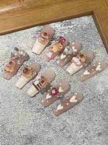 10Pcs Cute Cartoon 3D Capybara, Star, Heart Rhinestone Nail Charm Decoration Press On Nails Nail Supplies Nails - Multicolor - View 3