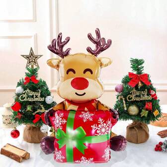 1 个 37 英寸可爱鹿铝箔气球，用于盛放礼物、圣诞派对气球 - 非常适合圣诞主题活动和场景装饰、圣诞节