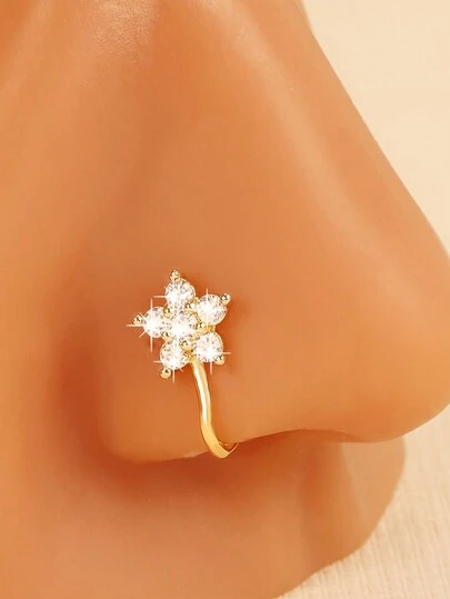 CIZME 1pc Stainless Steel Gold Fake Nose Ring, Rhinestone Design, Heart Butterfly Flower Shape, No Piercing Needed, Fashionable & Versatile For Various Occasions