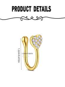 CIZME 1pc Stainless Steel Gold Fake Nose Ring, Rhinestone Design, Heart Butterfly Flower Shape, No Piercing Needed, Fashionable & Versatile For Various Occasions - Golden - View 4