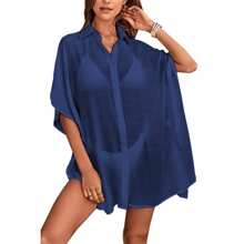 BZB Womens Swimsuit Cover Up Shirts Oversized Beach Bikini Bathing Suit Coverups Beachwear Button Up - Màu xanh hải quân - Xem 2