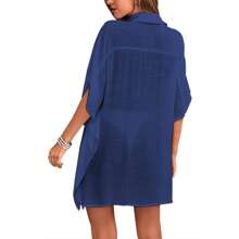 BZB Womens Swimsuit Cover Up Shirts Oversized Beach Bikini Bathing Suit Coverups Beachwear Button Up - Màu xanh hải quân - Xem 4