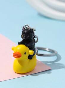 1pc Cute Cartoon Riding Duck Or Cat Doll Keychain Pendant, Car Key Chain, Bag Decoration, Small Gift - Multicolor - View 6