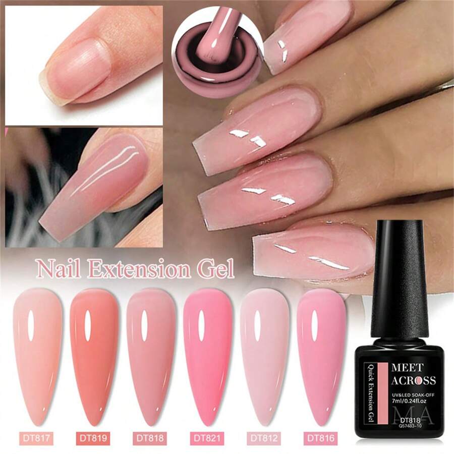 6pcs Gel Extension Nail Kit Quick Extension Gel Nail Polish Set 7ml Nail Extension Gel Construct Hard Gel Semi Permanent Acrylic Apres Extend Gel Nude Pink Nails UV Construction Gel For Nail Extensions Soak Off UV Gel Varnish Manicure Kit Nail Supplies Nail Art Design For Home Salon Gift For Women - 彩色 - 查看 1