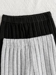 2pcs Tween Girl Elastic Waist Ribbed Solid Color Leggings Set