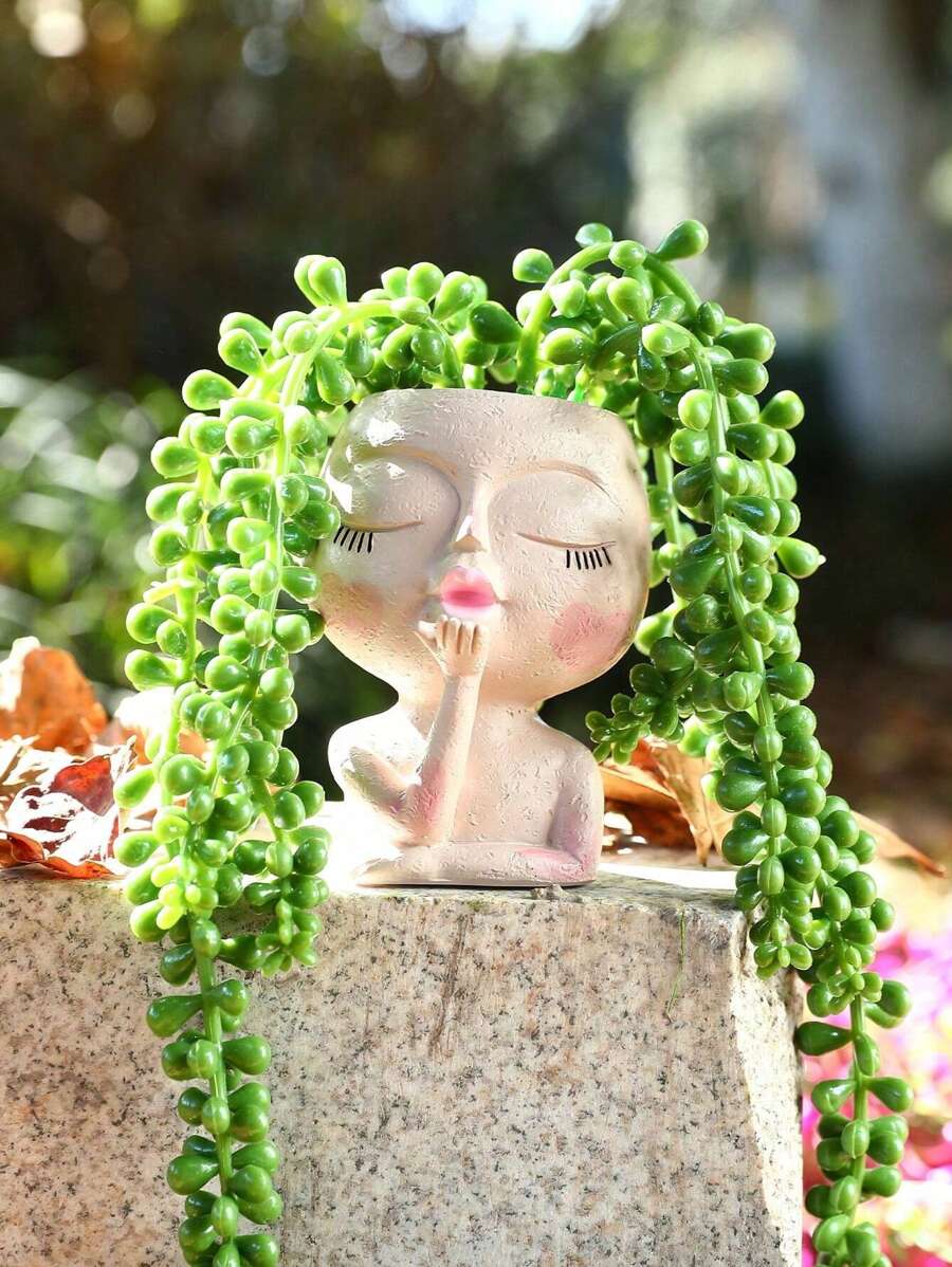 Maceteros con forma de cabeza de mujer con cara, macetas con forma de cabeza de señora, macetas con caras de niñas lindas, macetas con forma de busto de estatua, maceteros redondos para suculentas de mujer con drenaje, para plantas de interior y exterior, moderno jarrón con orificios de drenaje - Multicolor - Ver 1