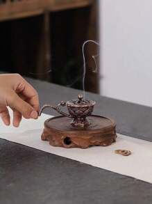 1 pièce Brûleur d'encens de lotus à main antique bleu rétro, brûleur d'encens de lotus miniature raffiné pour le bout des doigts - Bronze - Voir 3